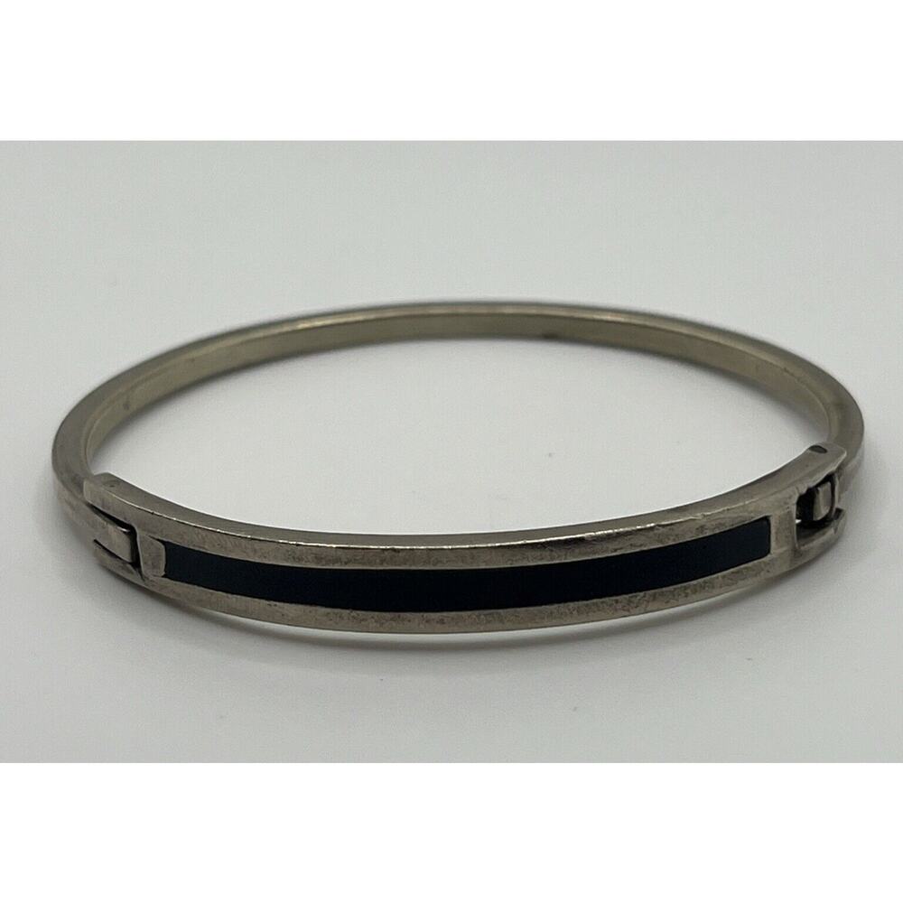 Vintage Taxco Sterling Silver Black Enamel Hinged Bracelet from Mexico
